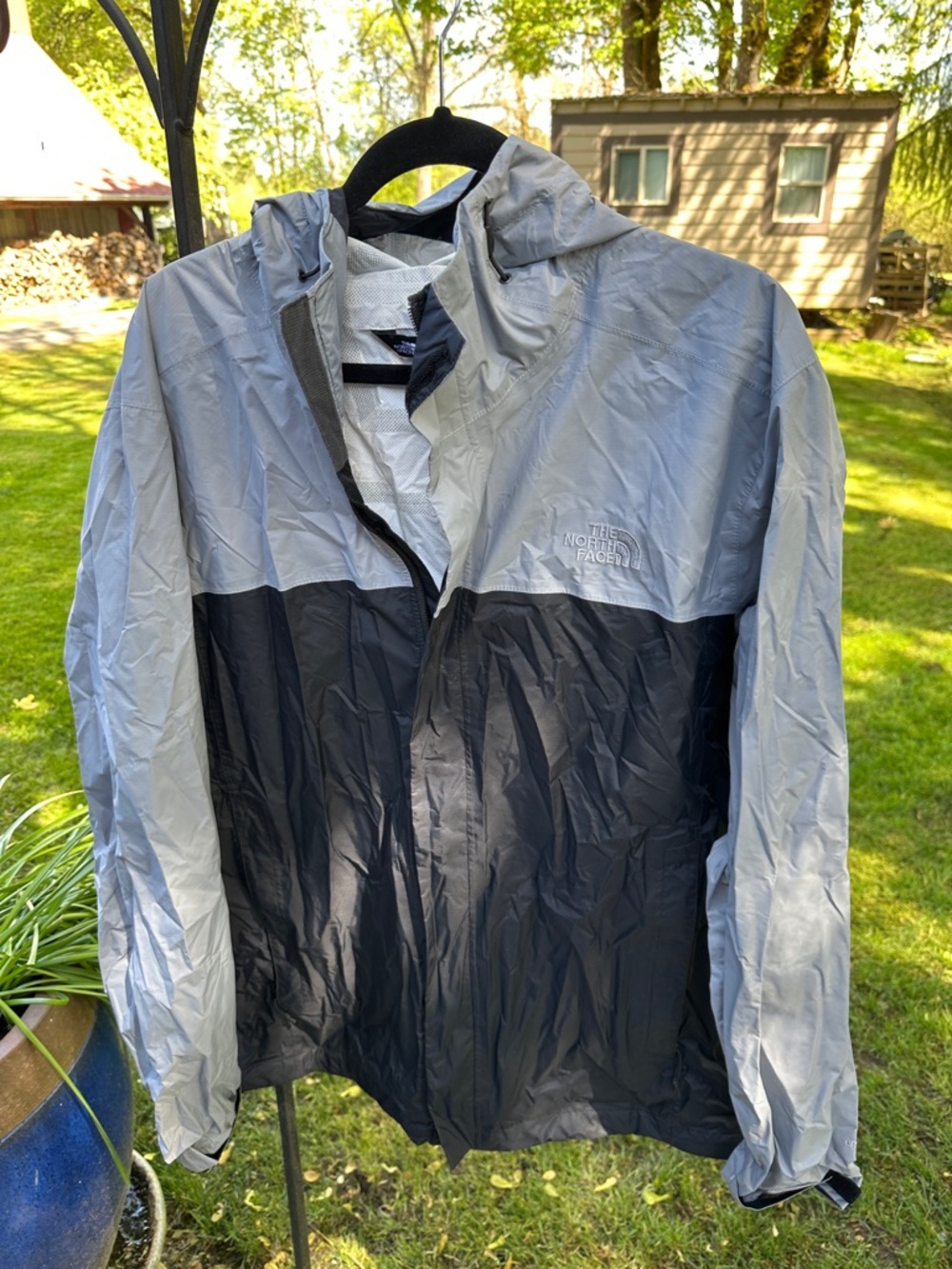 The North Face Two-Tone Gray and Black Hooded Rain Jacket